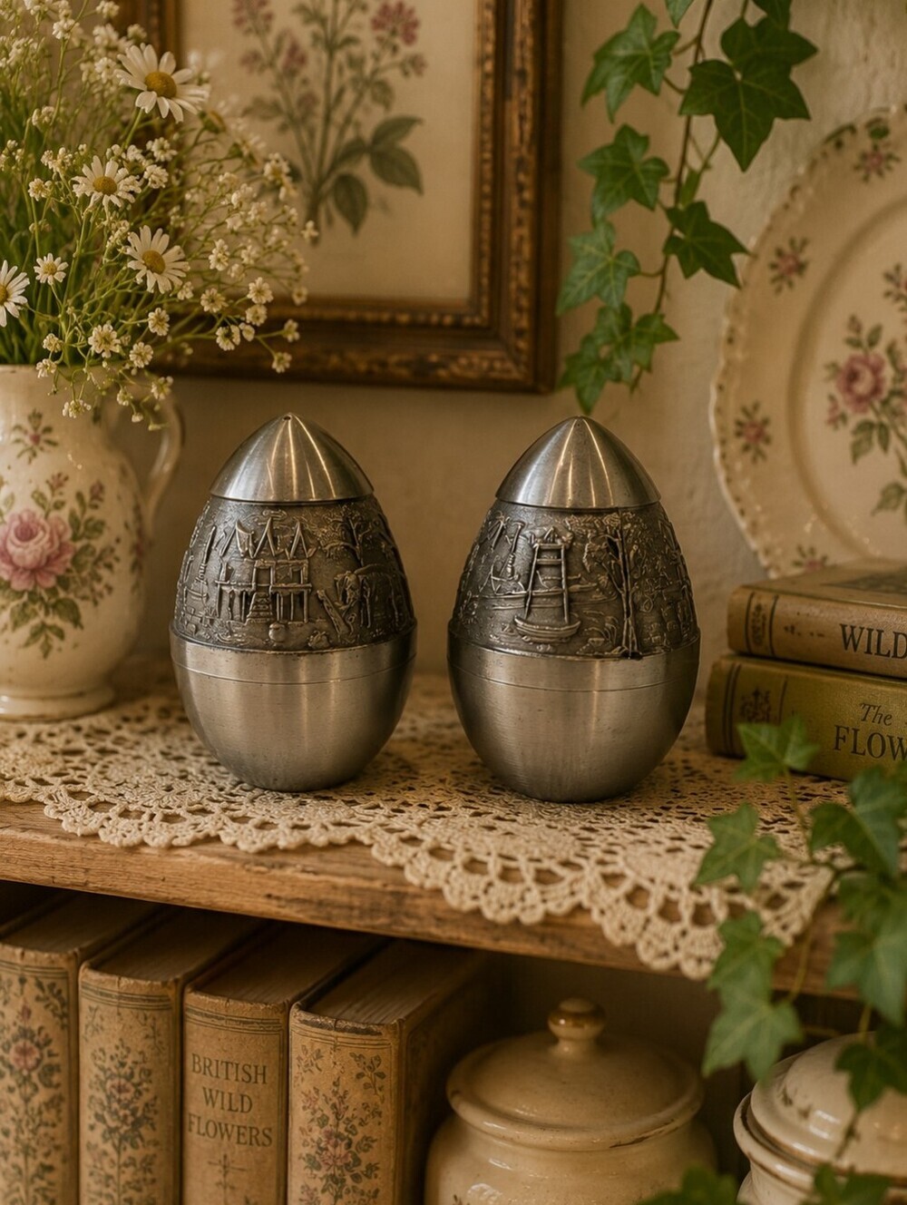 Metal Egg-Shaped Salt and Pepper Shakers - Sculpted Scenic Design